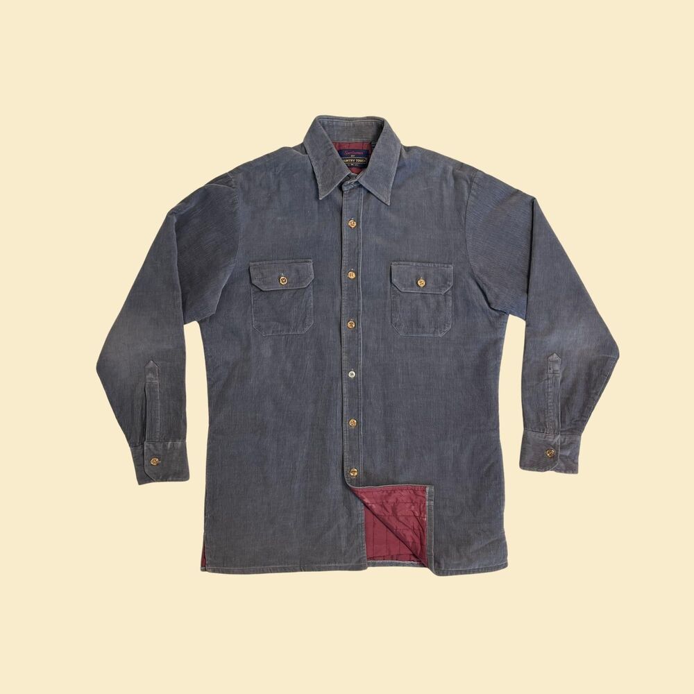 Vintage 70s/80s quilt-lined corduroy shirt, size M grey Country Touch jacket